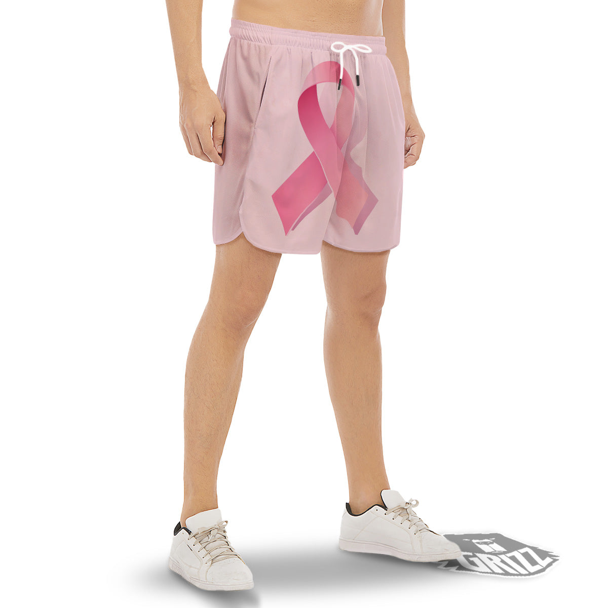Breast Cancer Awareness Ribbon Print Men's Gym Shorts-grizzshop