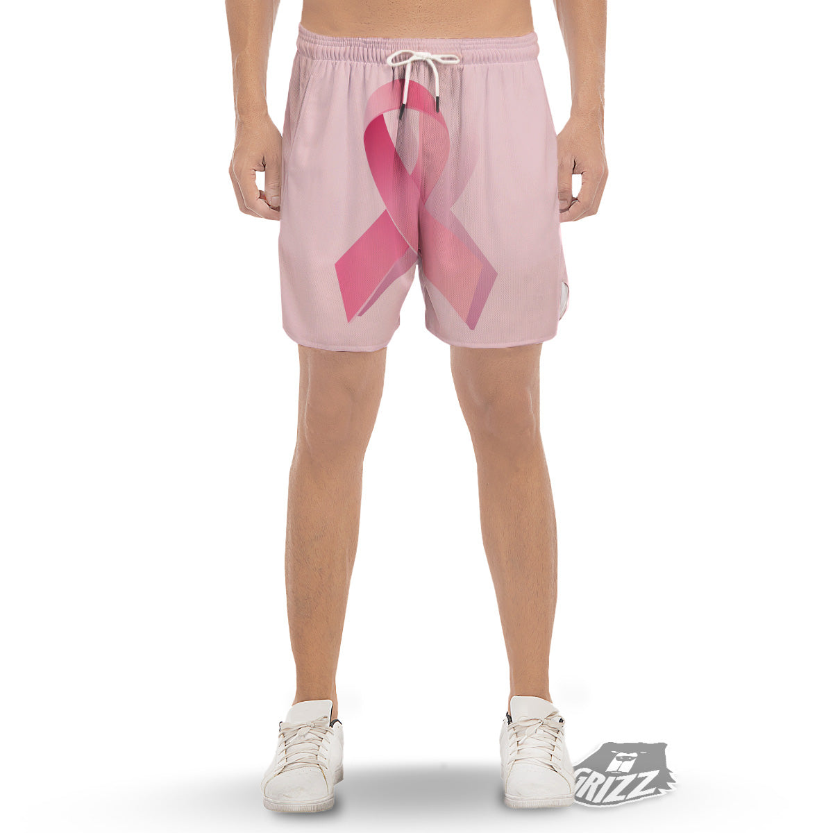 Breast Cancer Awareness Ribbon Print Men's Gym Shorts-grizzshop
