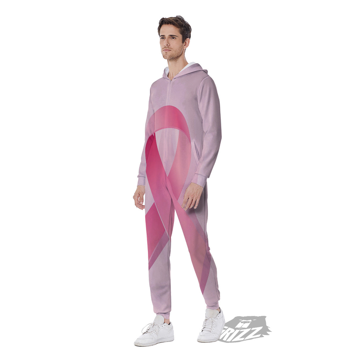 Breast Cancer Awareness Ribbon Print Men's Jumpsuit-grizzshop
