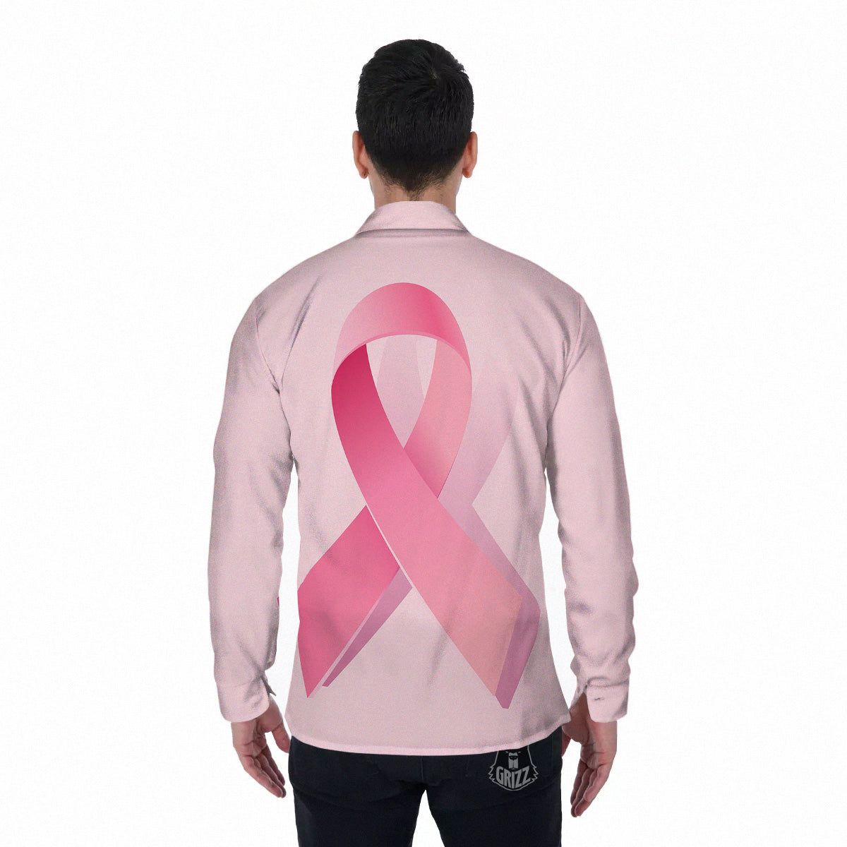 Breast Cancer Awareness Ribbon Print Men's Long Sleeve Shirts-grizzshop