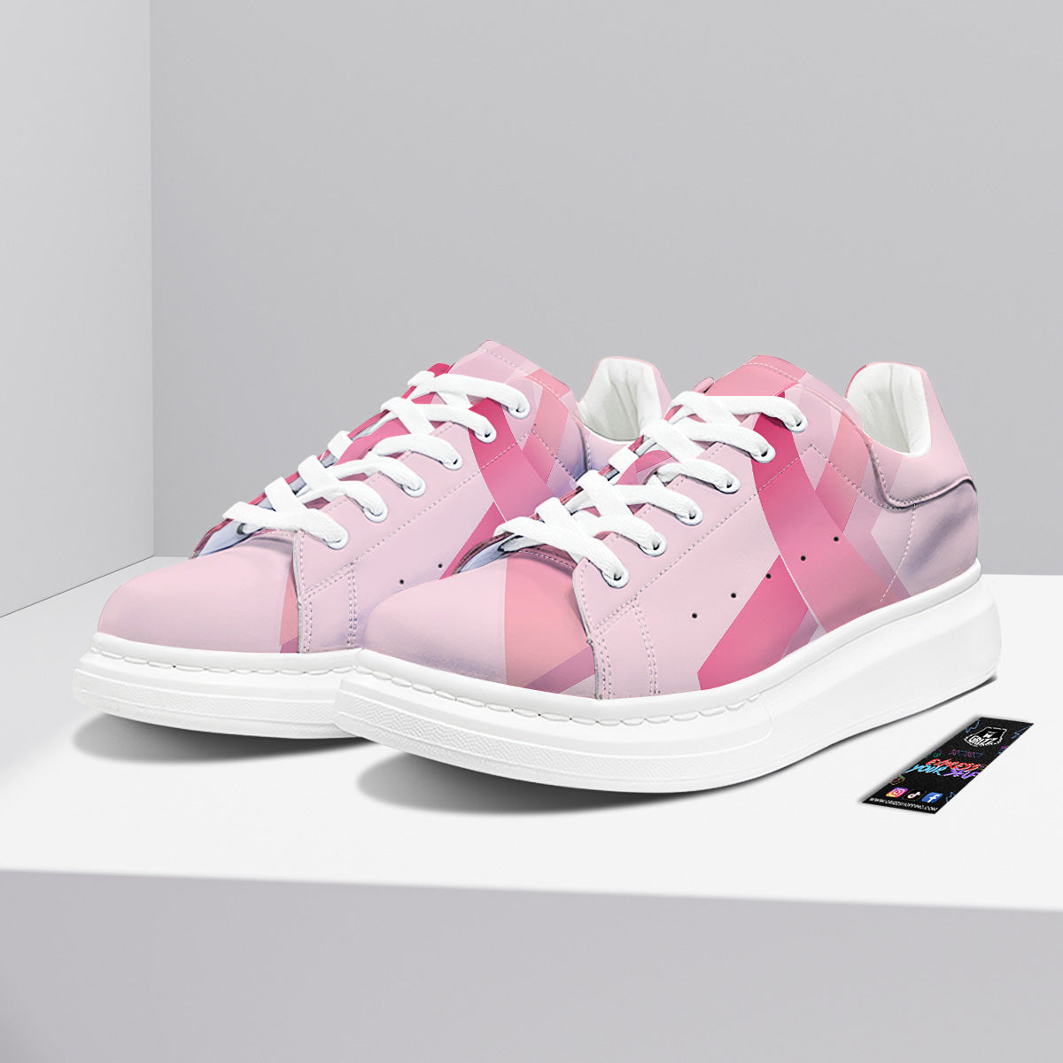 Breast Cancer Awareness Ribbon Print Platform Shoes-grizzshop