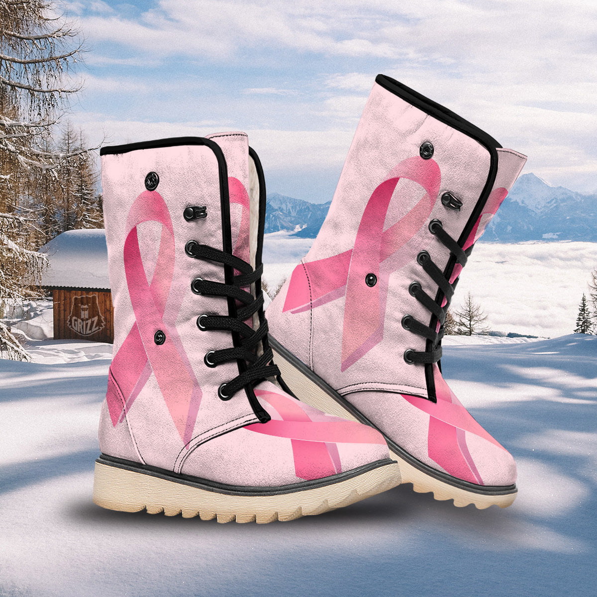 Breast Cancer Awareness Ribbon Print Snow Boots-grizzshop