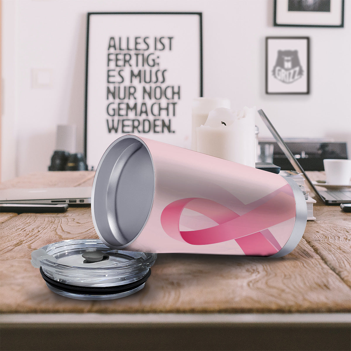 Breast Cancer Awareness Ribbon Print Tumbler-grizzshop