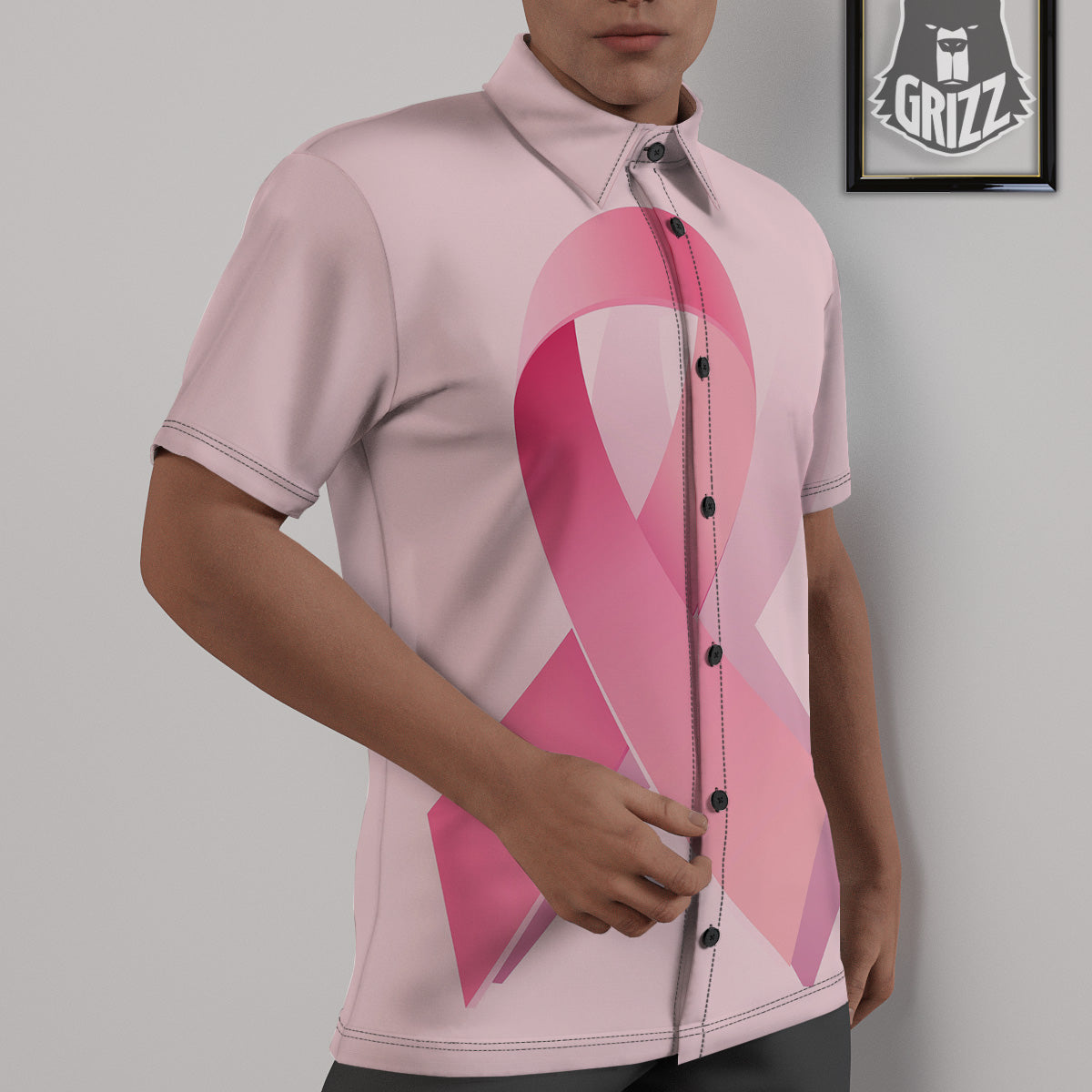 Breast Cancer Awareness Ribbon Print Untucked Shirts-grizzshop