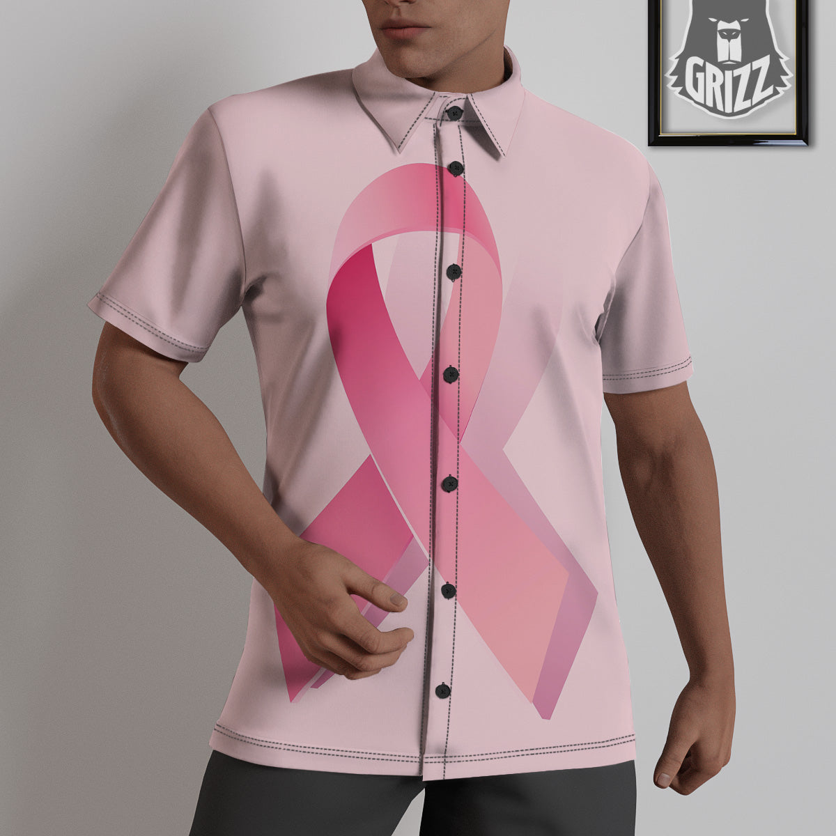 Breast Cancer Awareness Ribbon Print Untucked Shirts-grizzshop