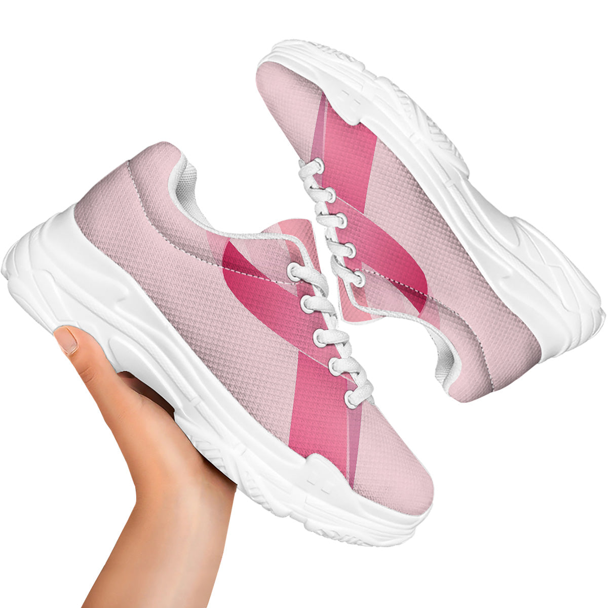 Breast Cancer Awareness Ribbon Print White Chunky Shoes-grizzshop