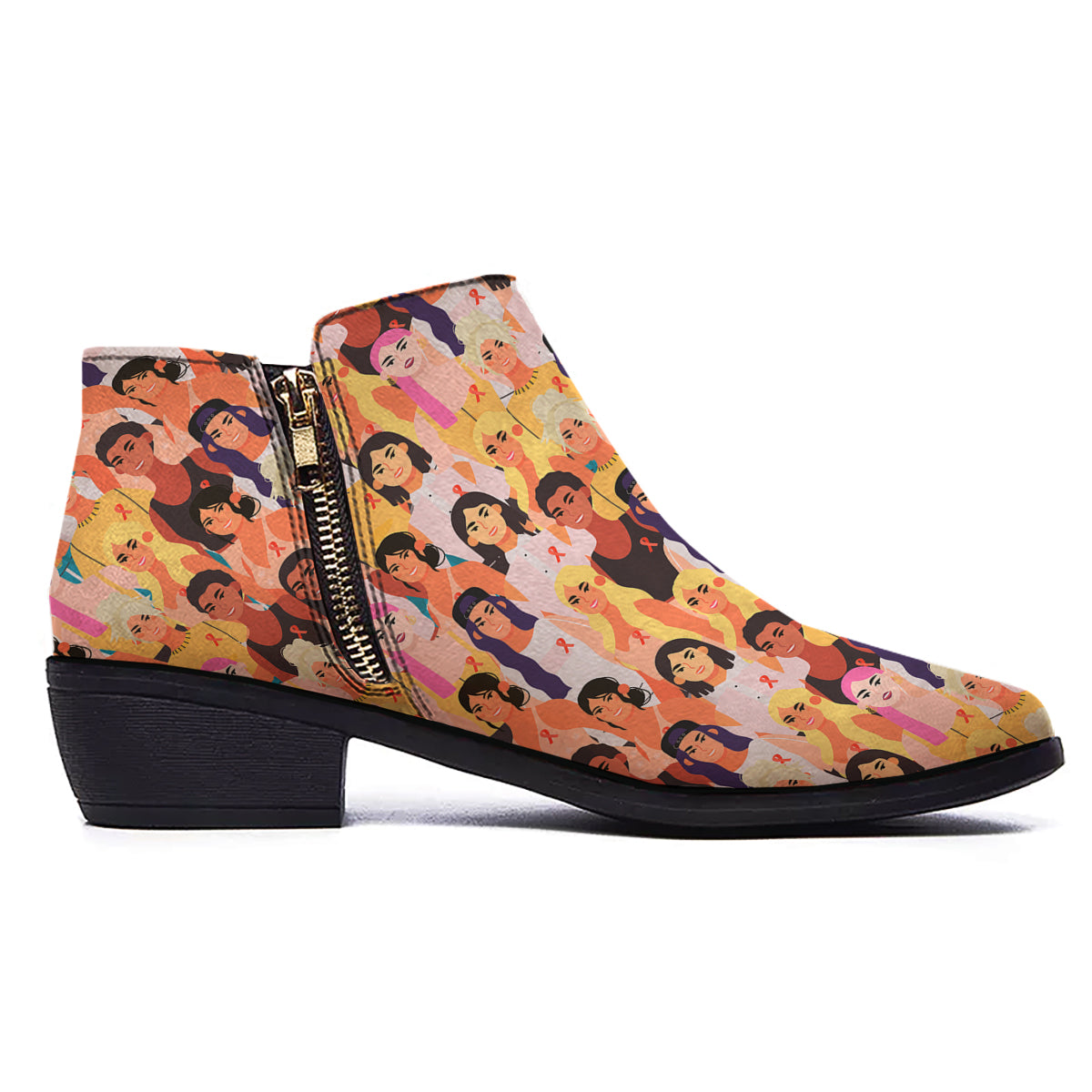Breast Cancer Be Strong Print Pattern Ankle Boots-grizzshop