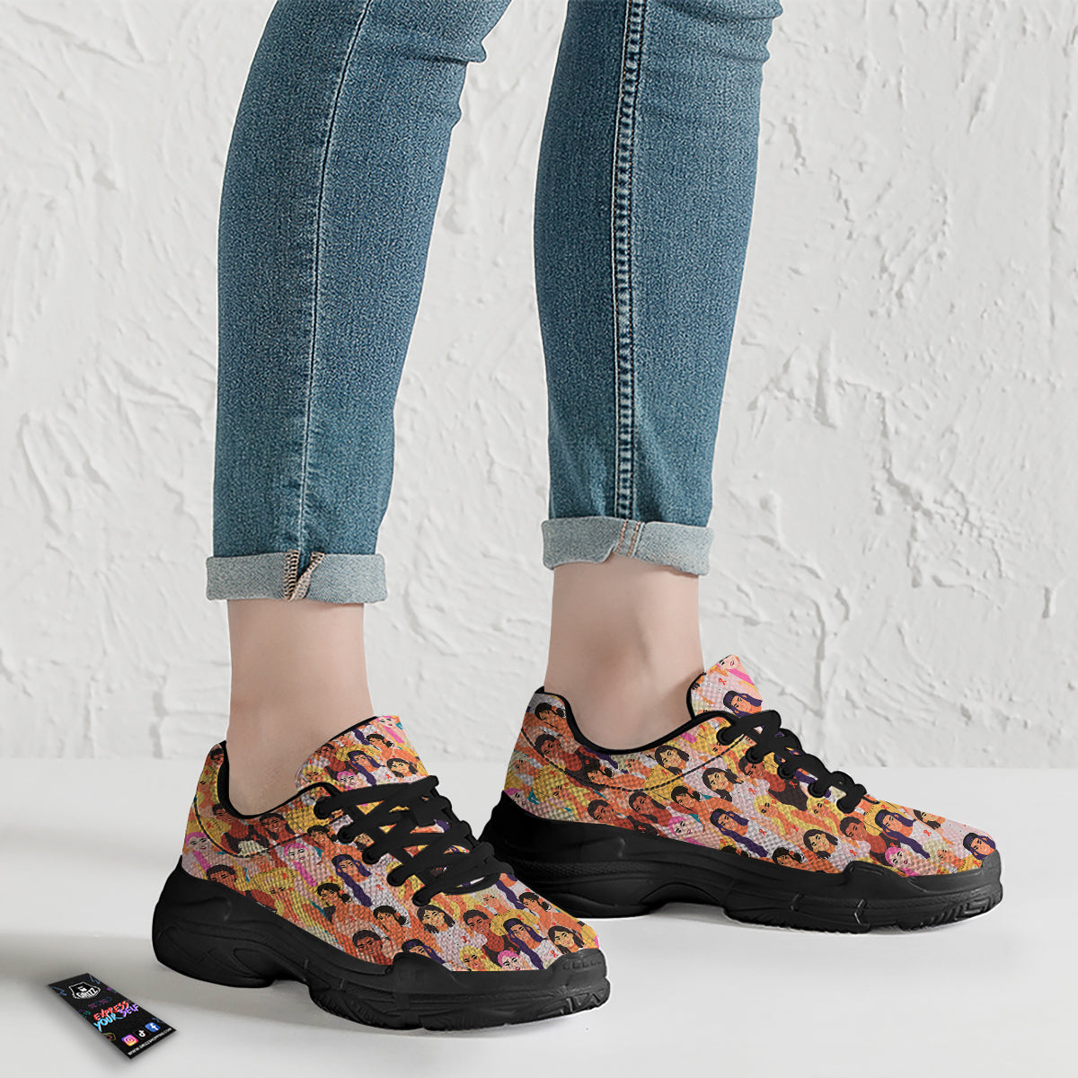 Breast Cancer Be Strong Print Pattern Black Chunky Shoes-grizzshop