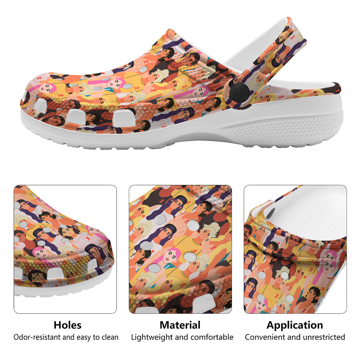 Breast Cancer Be Strong Print Pattern Clog-grizzshop
