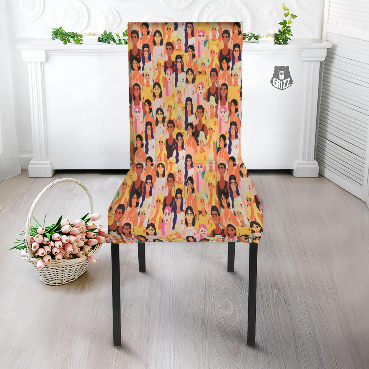 Breast Cancer Be Strong Print Pattern Dining Chair Slipcover-grizzshop