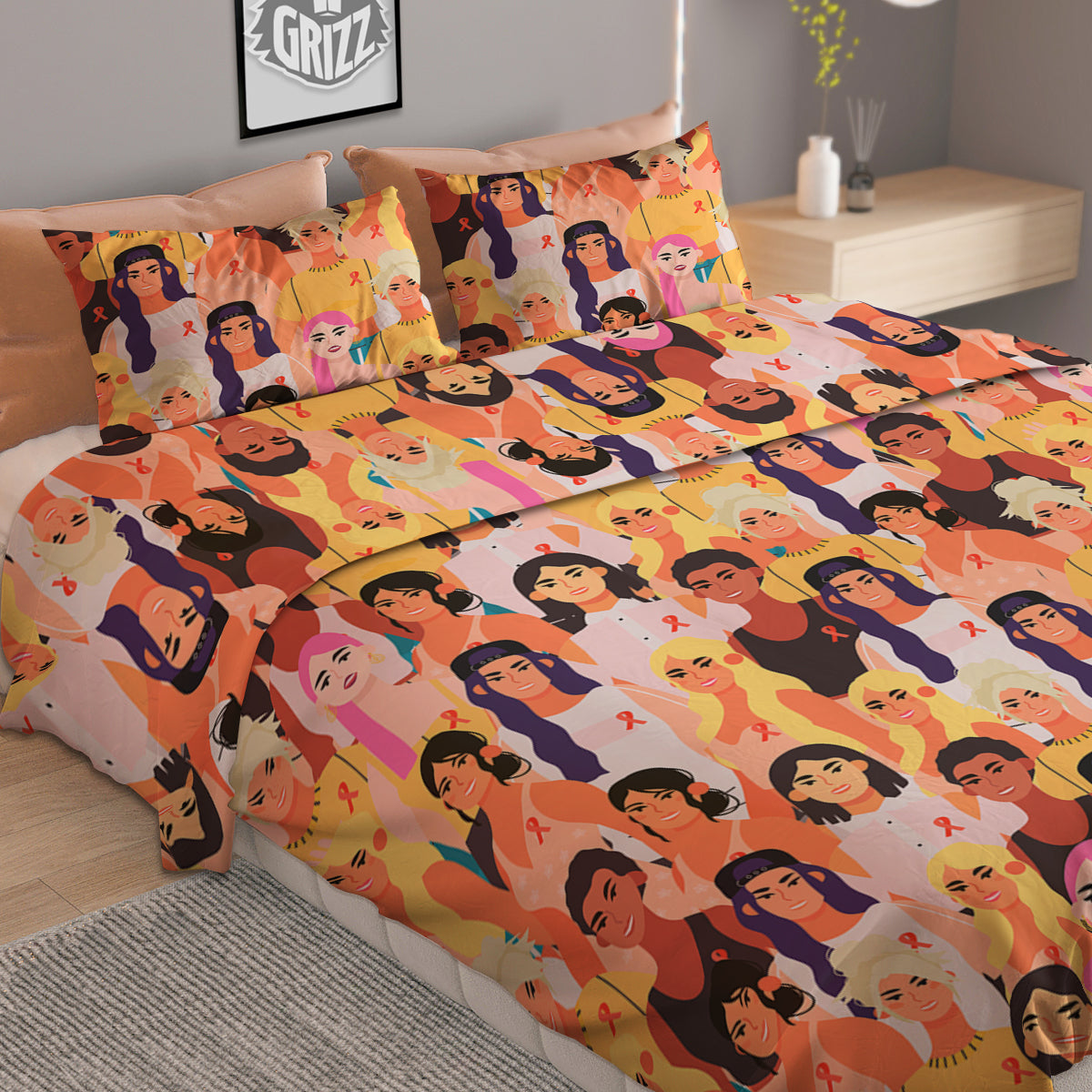 Breast Cancer Be Strong Print Pattern Duvet Cover Bedding Set
