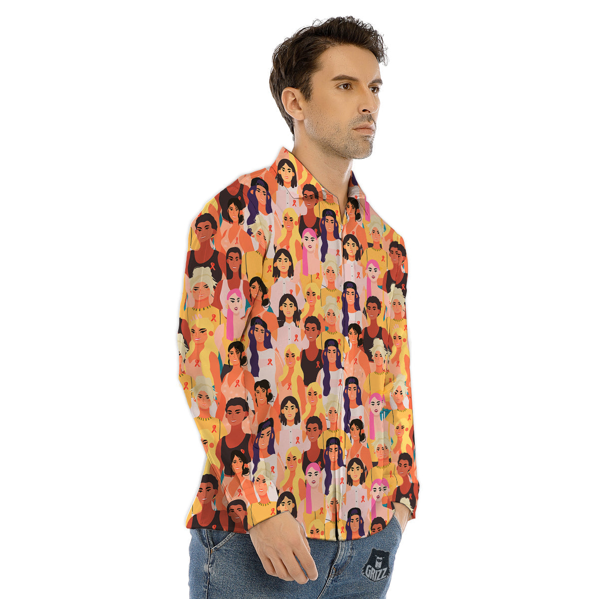 Breast Cancer Be Strong Print Pattern Men's Dress Shirts-grizzshop