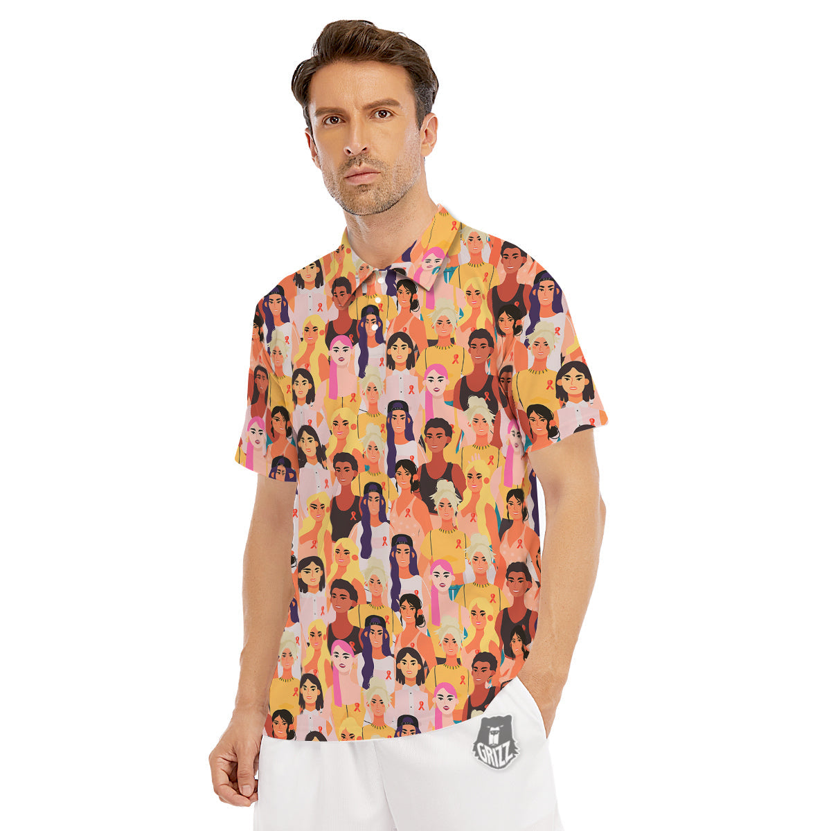 Breast Cancer Be Strong Print Pattern Men's Golf Shirts-grizzshop