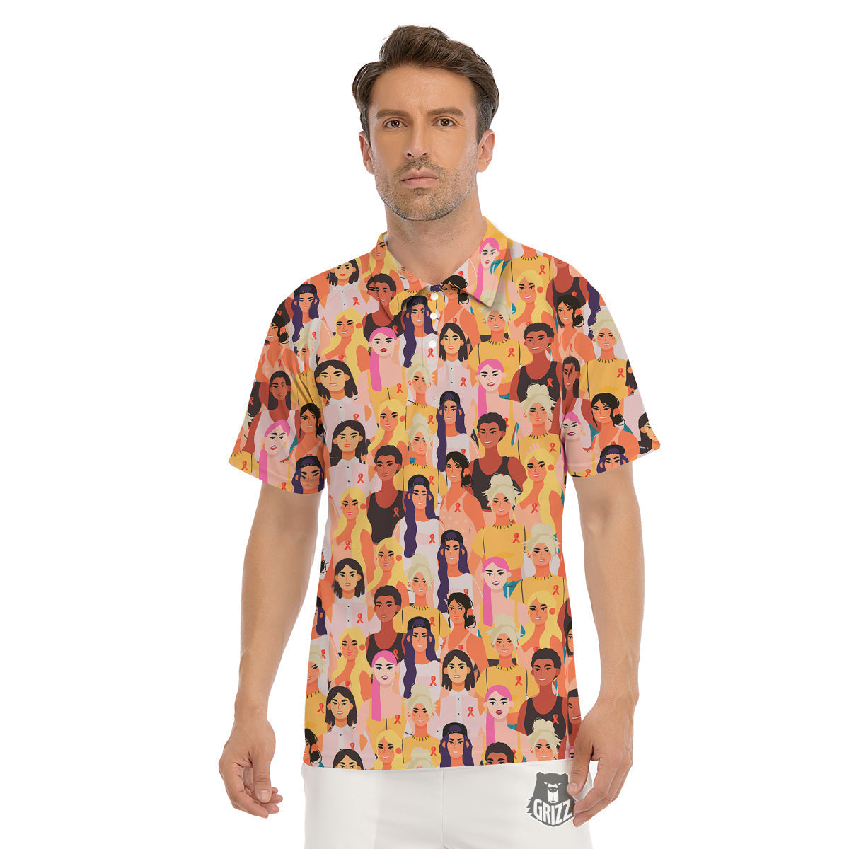 Breast Cancer Be Strong Print Pattern Men's Golf Shirts-grizzshop