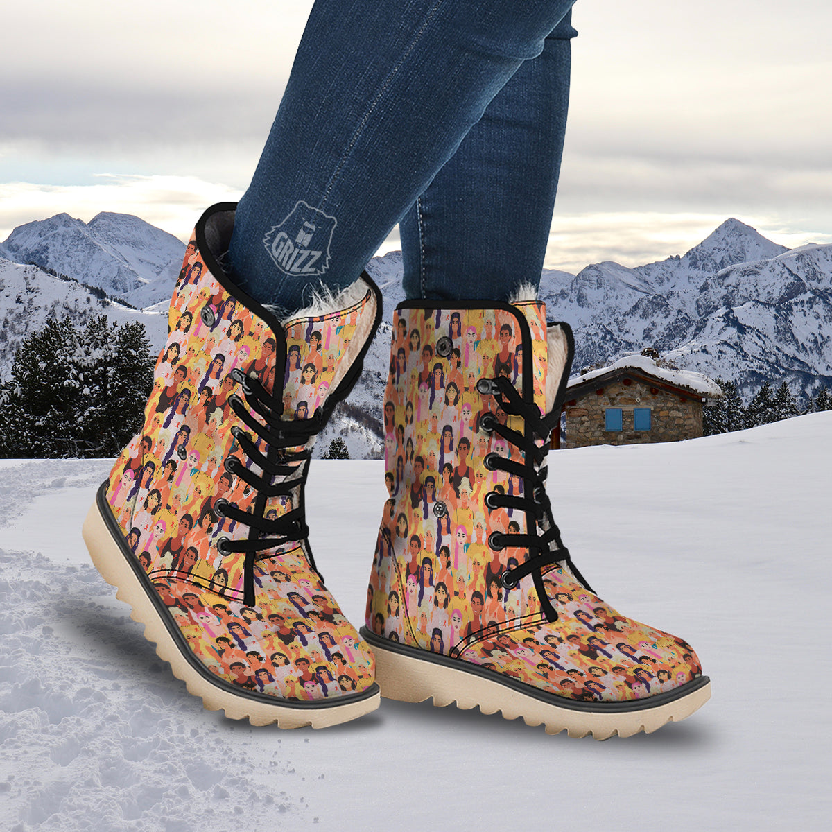 Breast Cancer Be Strong Print Pattern Snow Boots-grizzshop