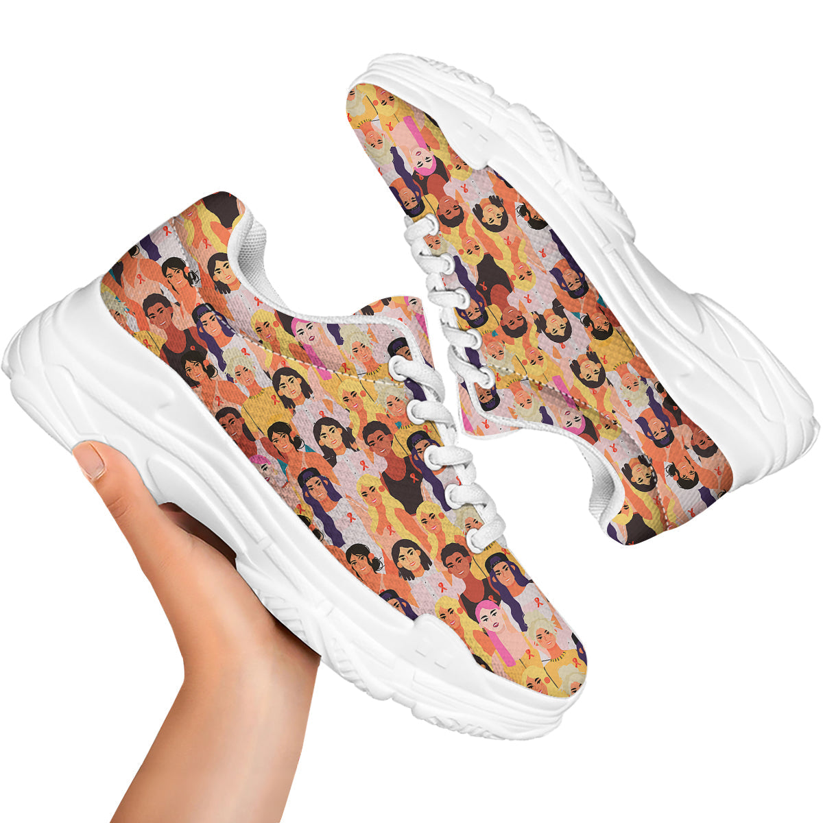 Breast Cancer Be Strong Print Pattern White Chunky Shoes-grizzshop