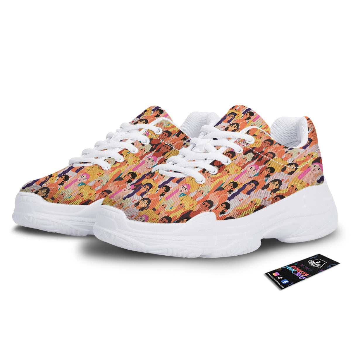 Breast Cancer Be Strong Print Pattern White Chunky Shoes-grizzshop