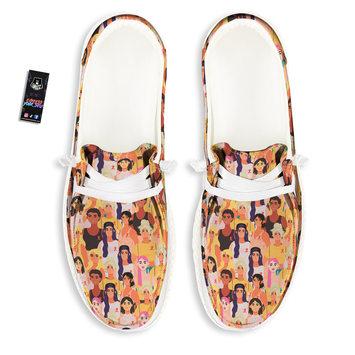 Breast Cancer Be Strong Print Pattern White Loafers-grizzshop