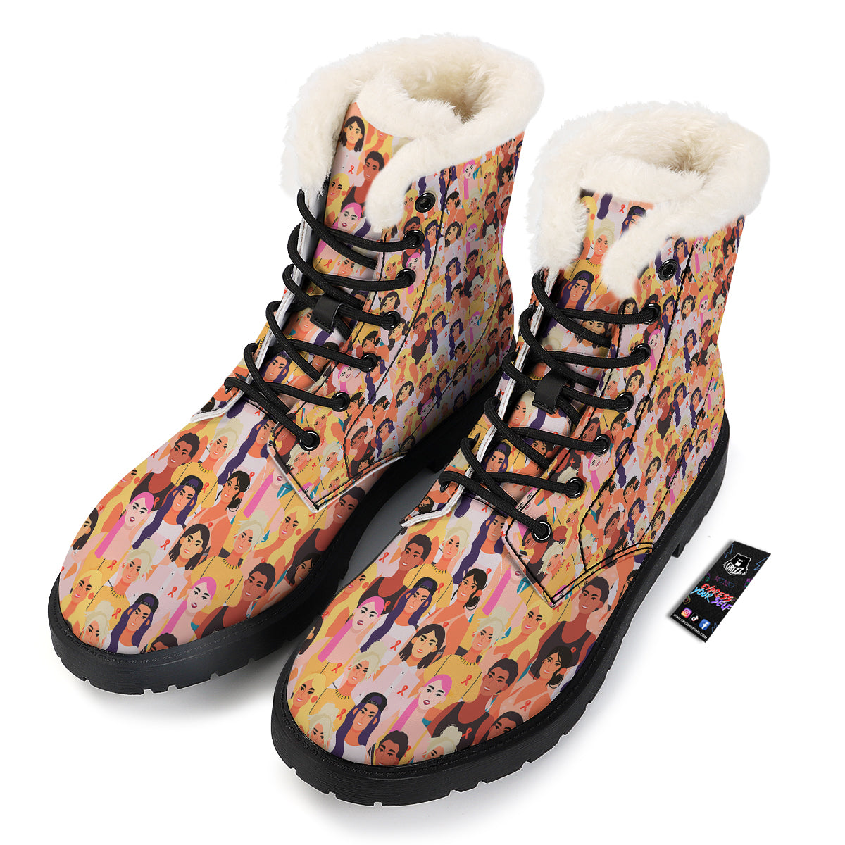 Breast Cancer Be Strong Print Pattern Winter Boots-grizzshop