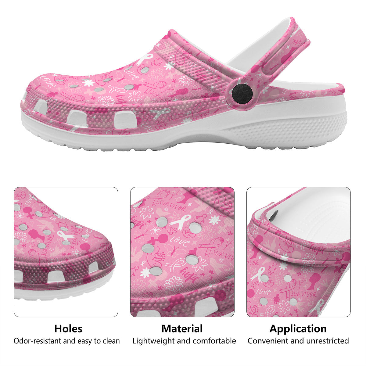 Breast Cancer Cute Pink Print Pattern Cute Clog-grizzshop