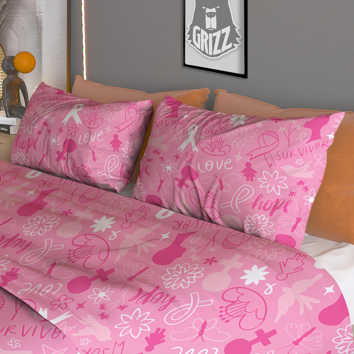 Breast Cancer Cute Pink Print Pattern Cute Duvet Cover Bedding Set