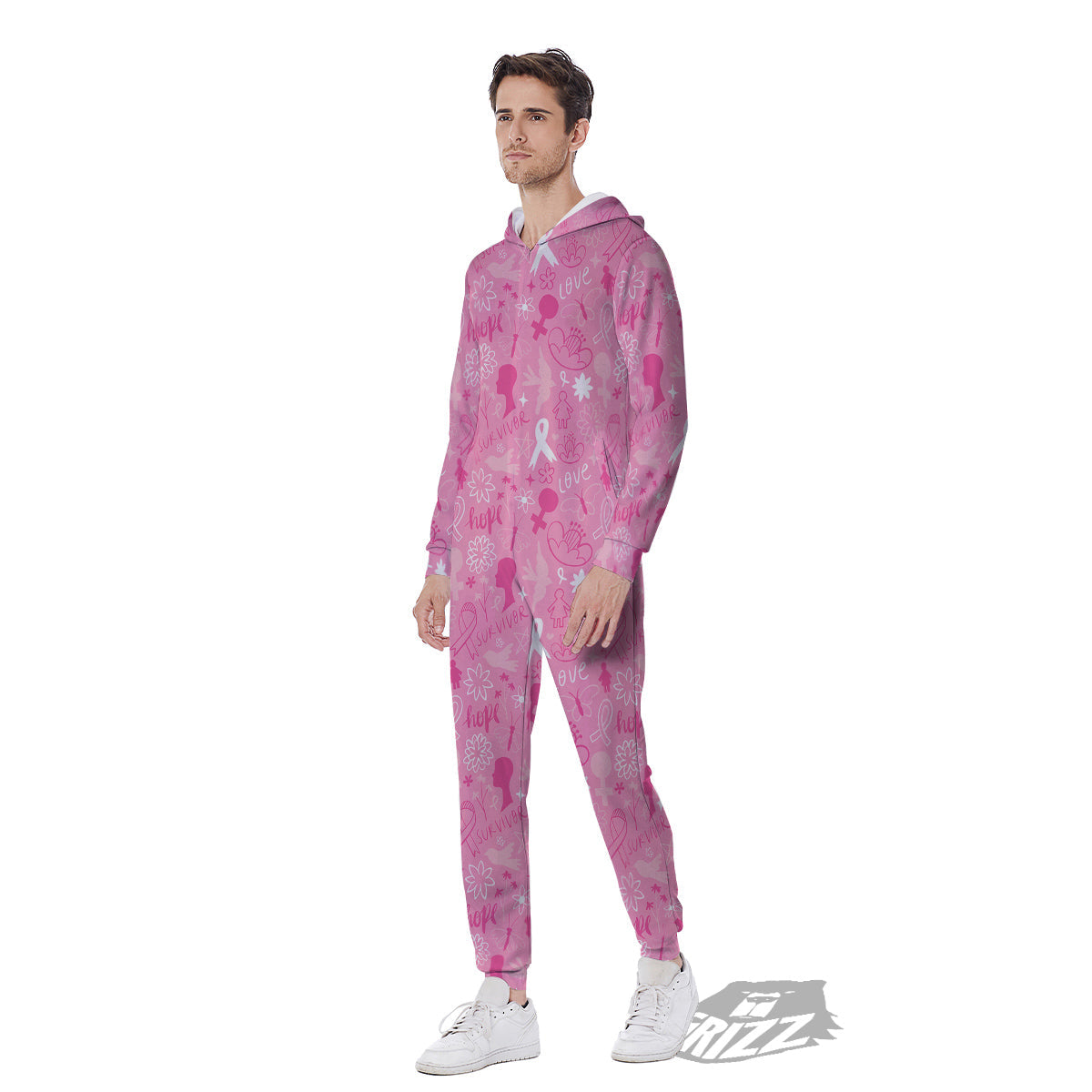 Breast Cancer Cute Pink Print Pattern Cute Men's Jumpsuit-grizzshop