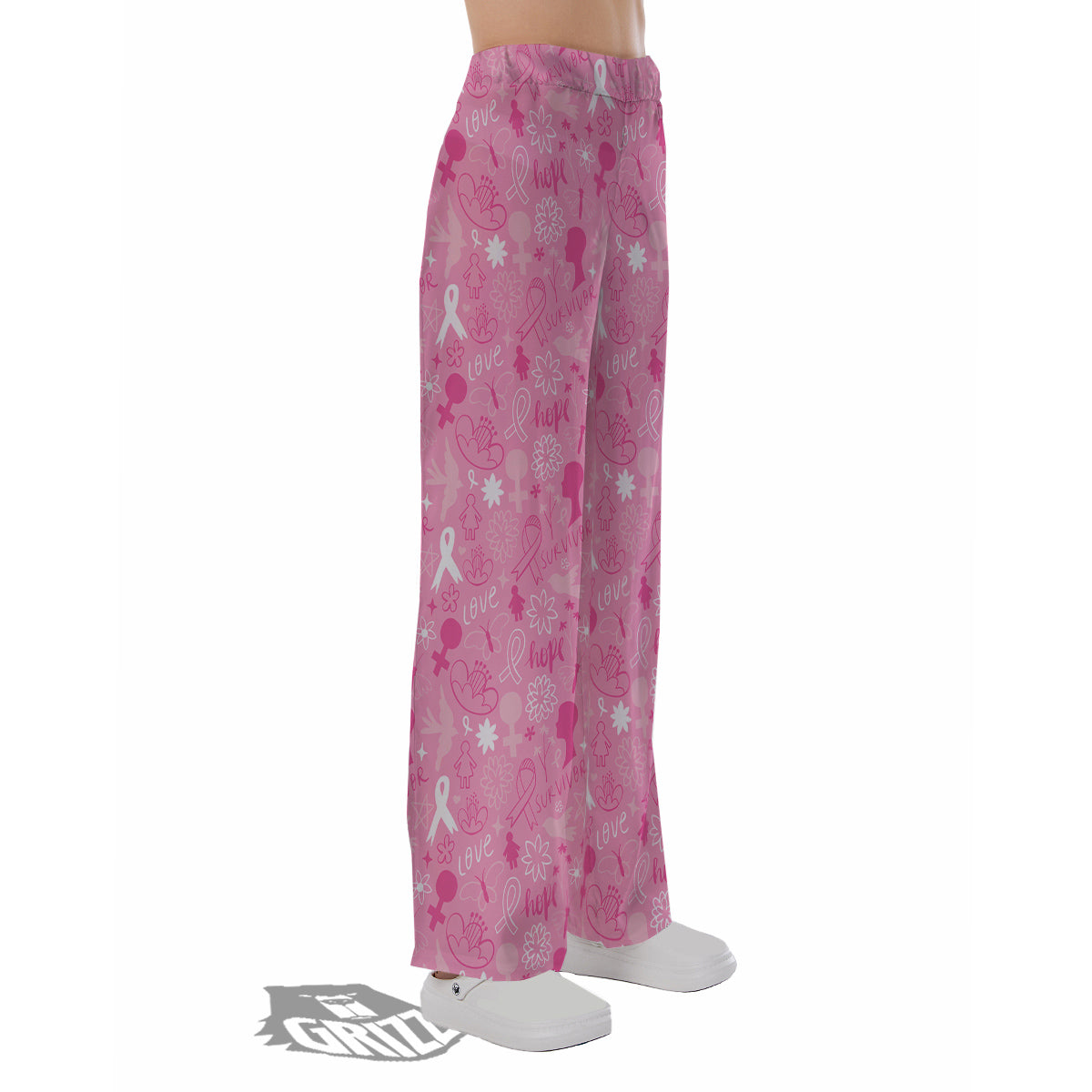 Breast Cancer Cute Pink Print Pattern Cute Pajama Pants-grizzshop