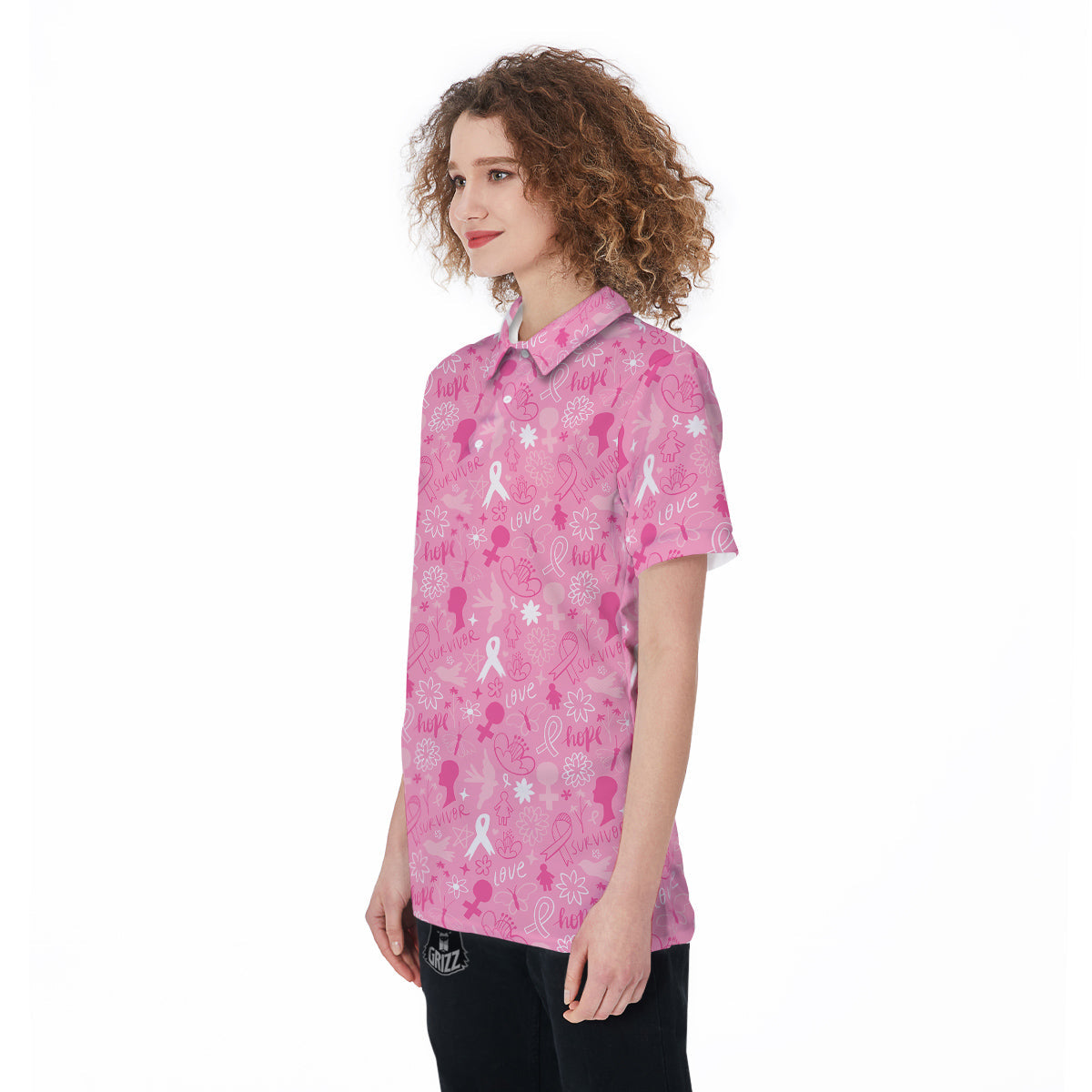 Breast Cancer Cute Pink Print Pattern Cute Women's Golf Shirts-grizzshop