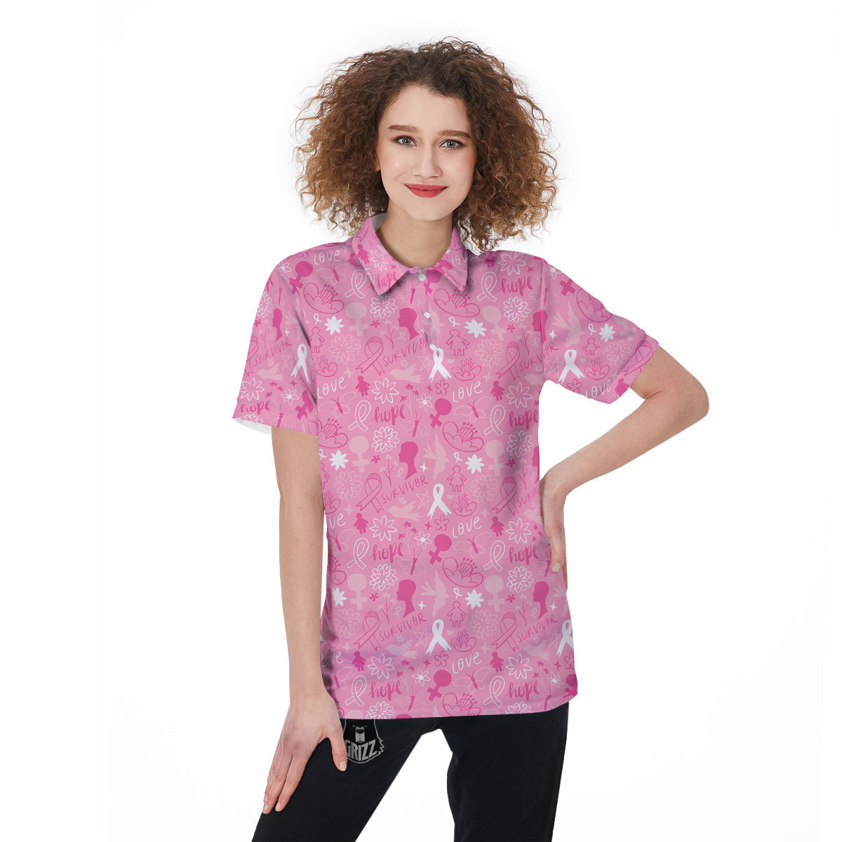Breast Cancer Cute Pink Print Pattern Cute Women's Golf Shirts-grizzshop