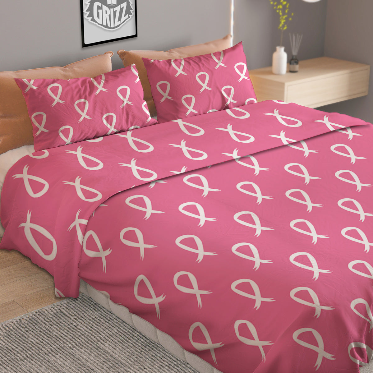 Breast Cancer Pink And White Print Pattern Duvet Cover Bedding Set