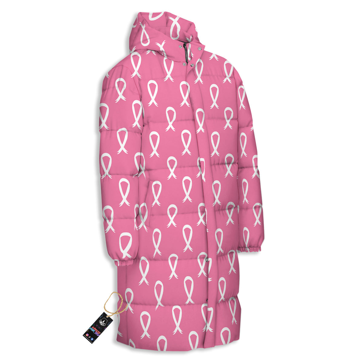 Breast Cancer Pink And White Print Pattern Long Down Jacket-grizzshop