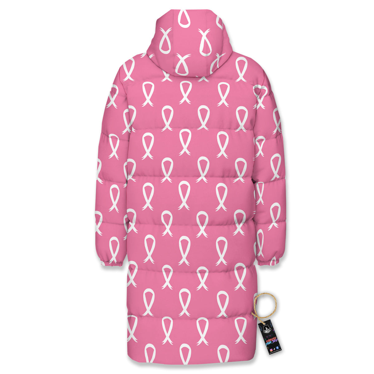 Breast Cancer Pink And White Print Pattern Long Down Jacket-grizzshop