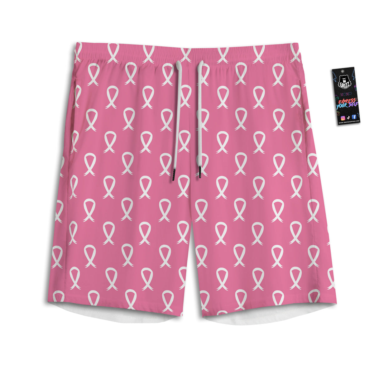 Breast Cancer Pink And White Print Pattern Men's Athletic Shorts