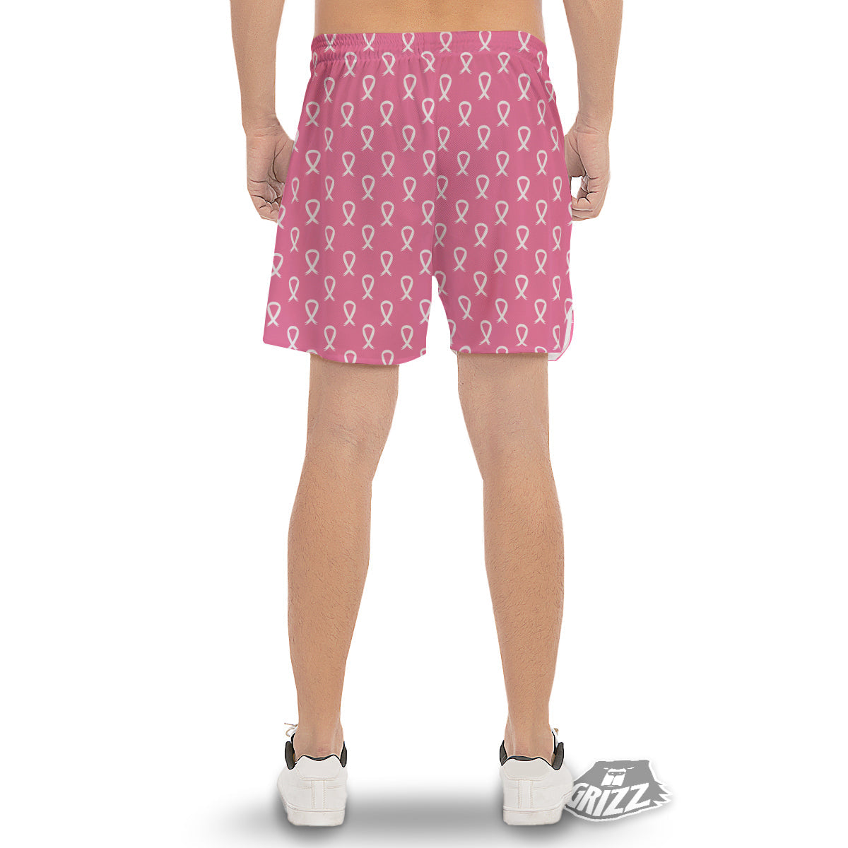 Breast Cancer Pink And White Print Pattern Men's Gym Shorts-grizzshop