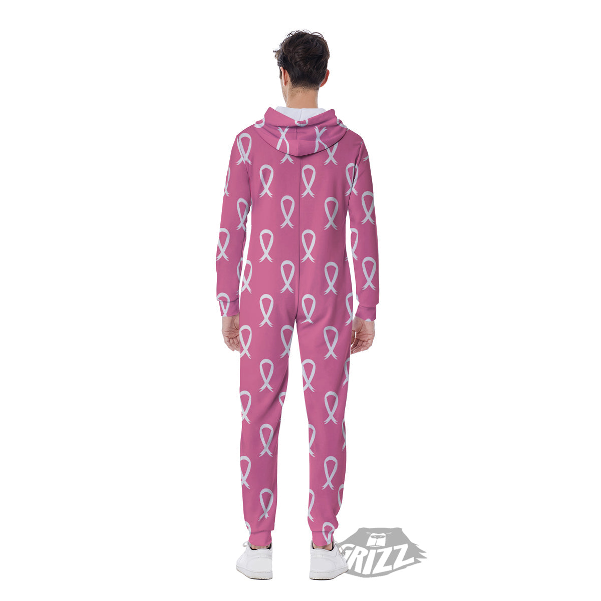 Breast Cancer Pink And White Print Pattern Men's Jumpsuit-grizzshop