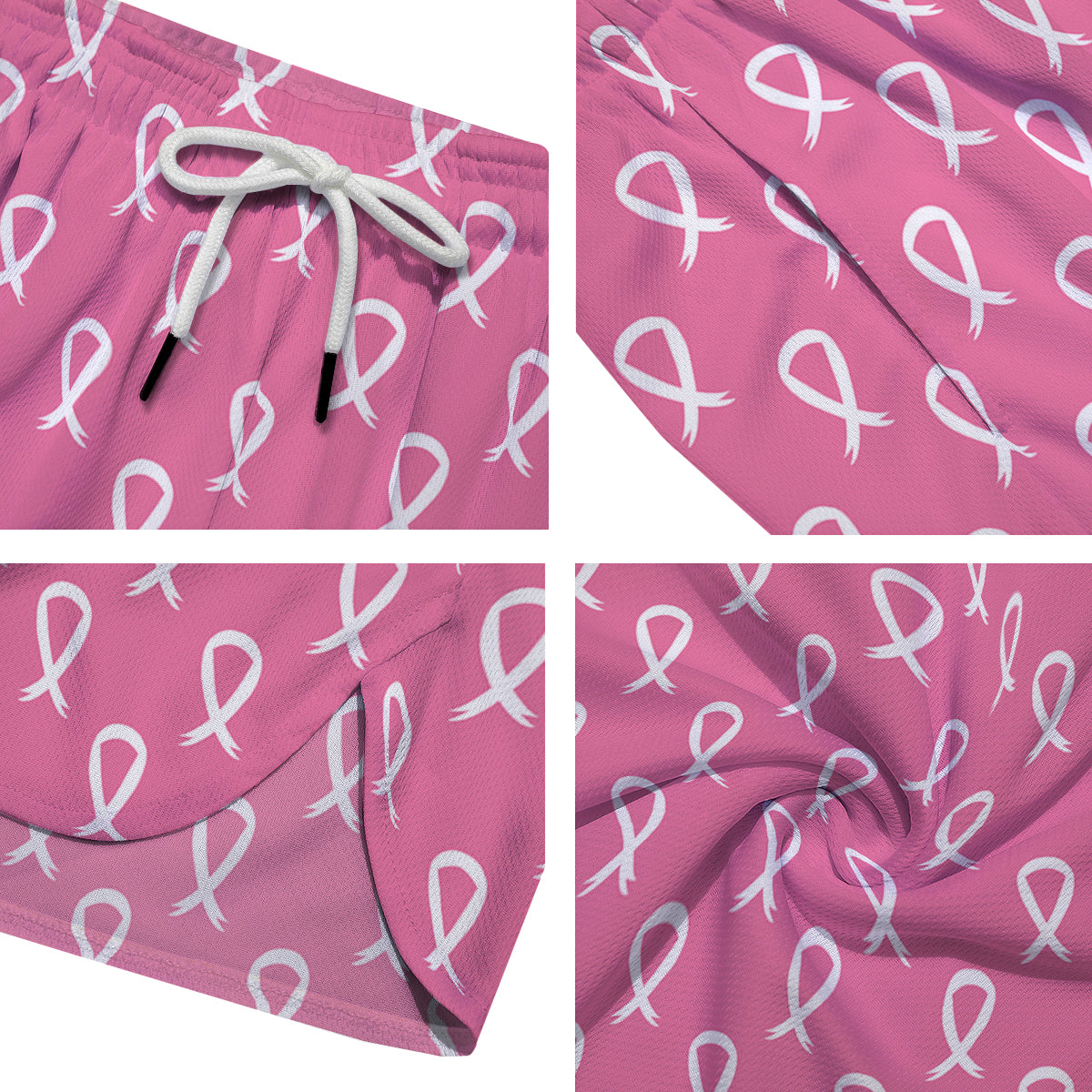 Breast Cancer Pink And White Print Pattern Men's Running Shorts-grizzshop