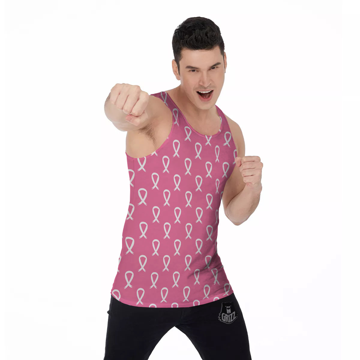 Breast Cancer Pink And White Print Pattern Men's Tank Top-grizzshop