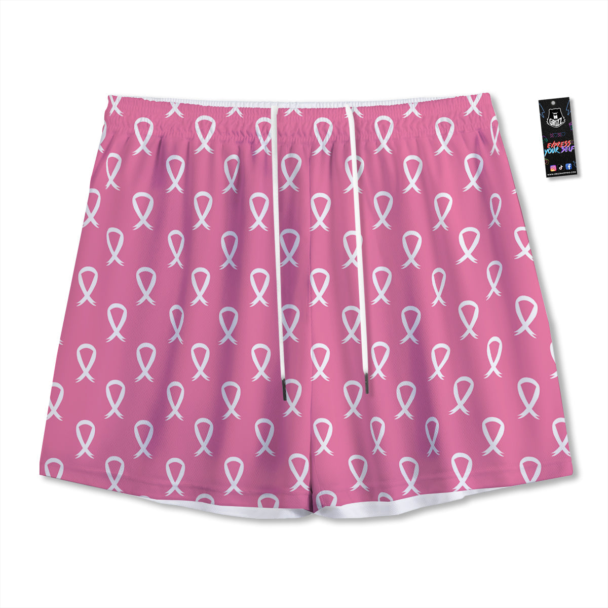 Breast Cancer Pink And White Print Pattern Mesh Shorts