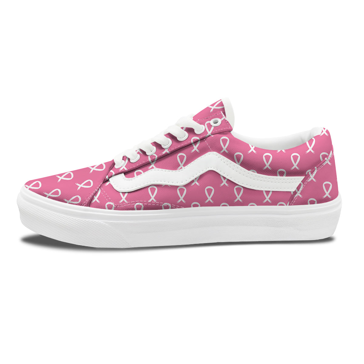 Breast Cancer Pink And White Print Pattern Skate Shoes-grizzshop