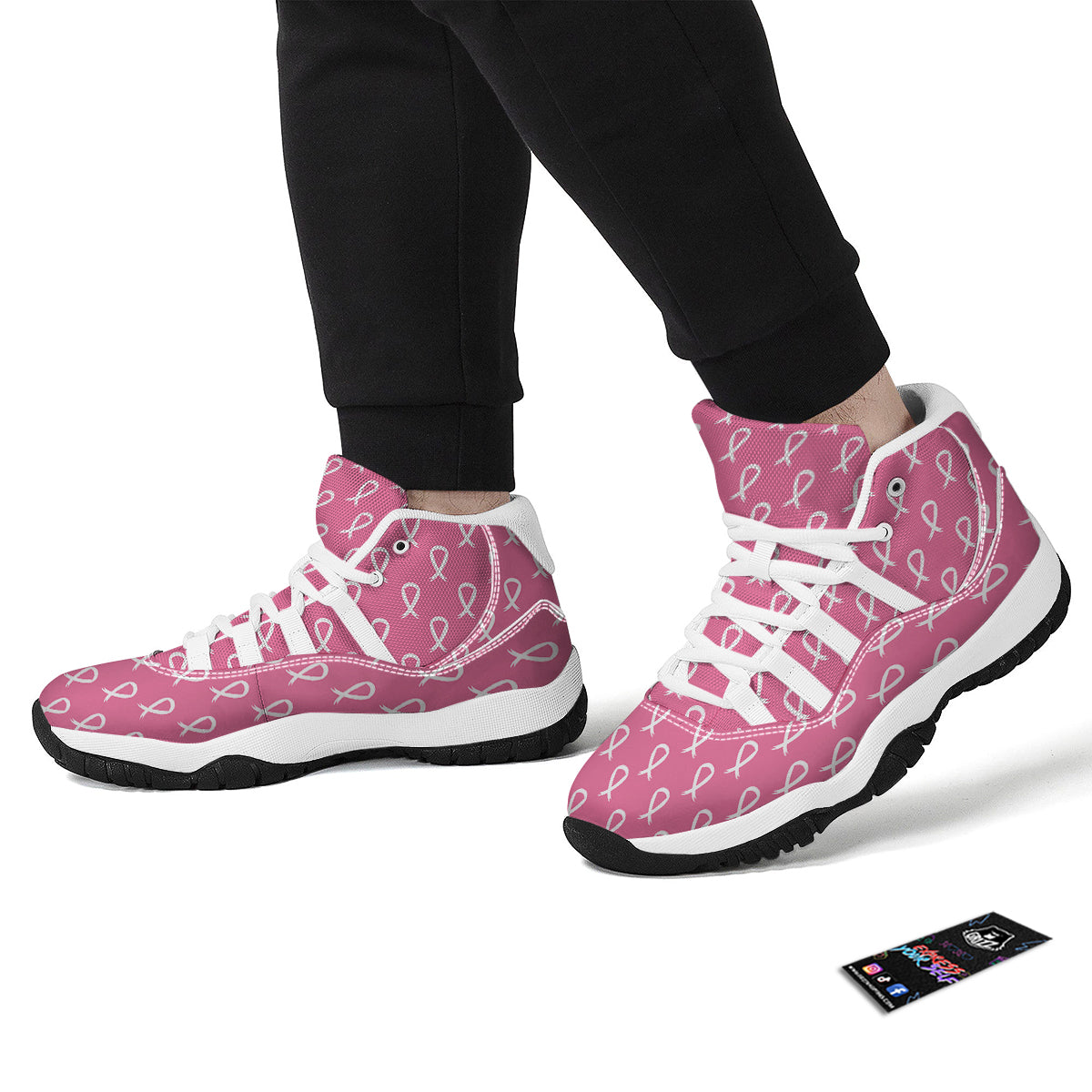 Breast Cancer Pink And White Print Pattern White Bball Shoes-grizzshop