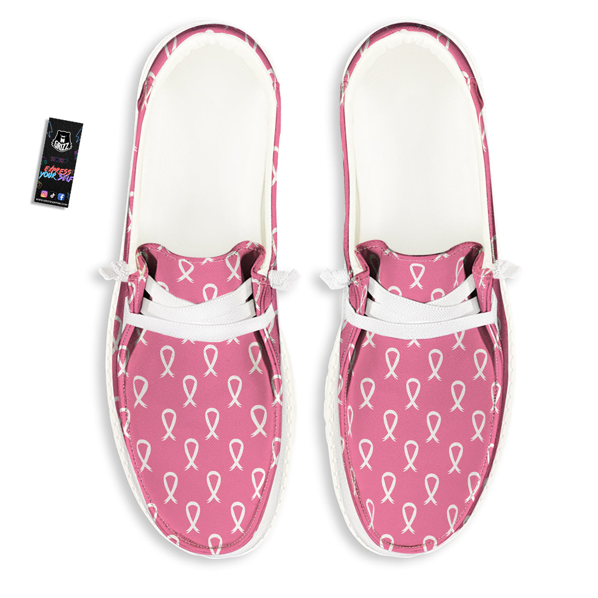 Breast Cancer Pink And White Print Pattern White Loafers-grizzshop