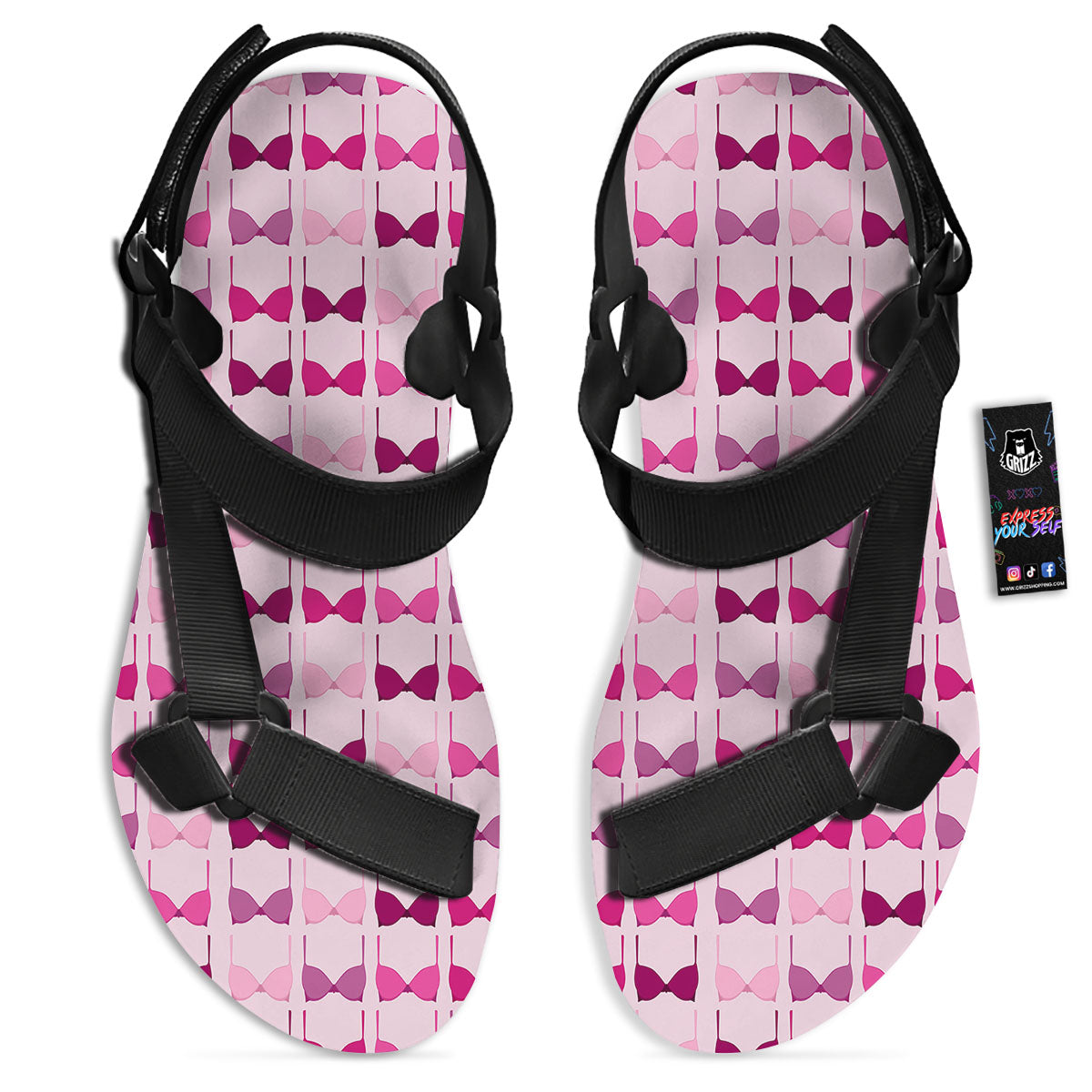 Breast Cancer Pink Bra Print Pattern Black Open Toe Sandals-grizzshop