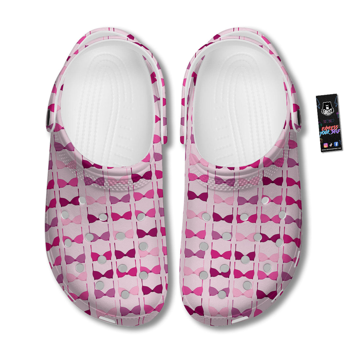 Breast Cancer Pink Bra Print Pattern Clog-grizzshop