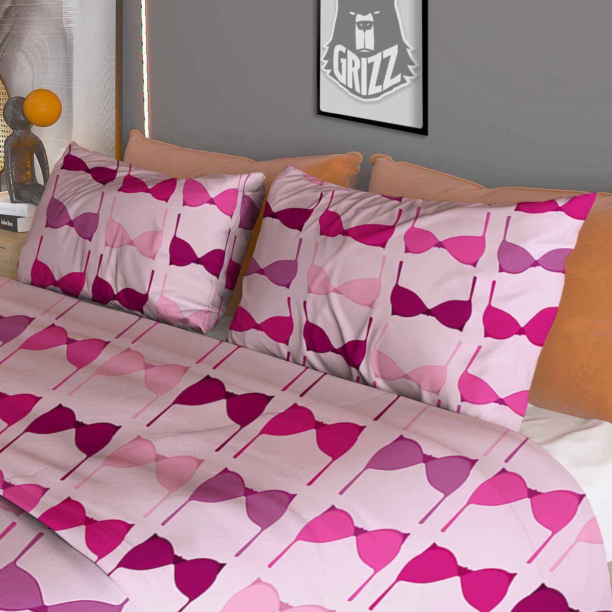 Breast Cancer Pink Bra Print Pattern Duvet Cover Bedding Set