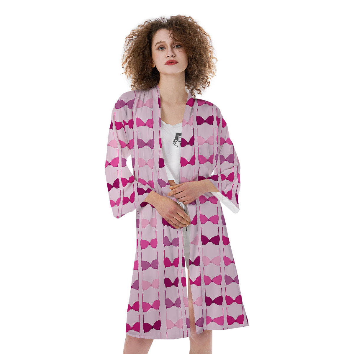 Breast Cancer Pink Bra Print Pattern Kimono-grizzshop