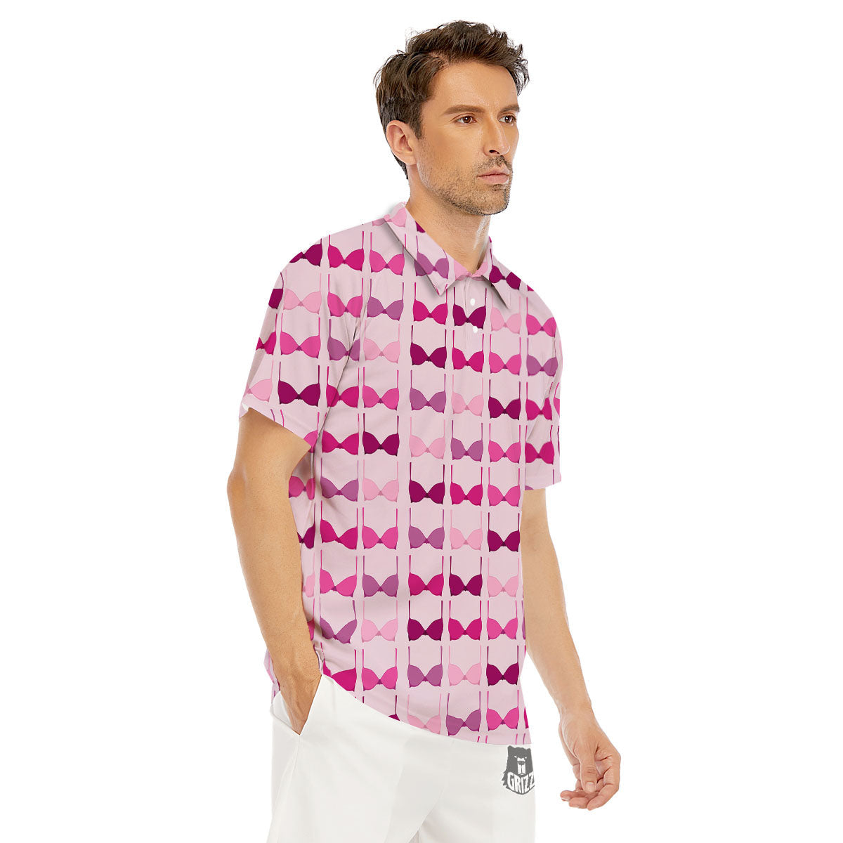 Breast Cancer Pink Bra Print Pattern Men's Golf Shirts-grizzshop
