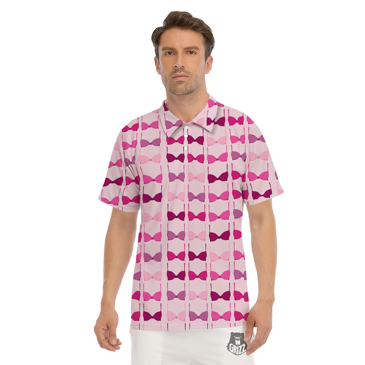 Breast Cancer Pink Bra Print Pattern Men's Golf Shirts-grizzshop