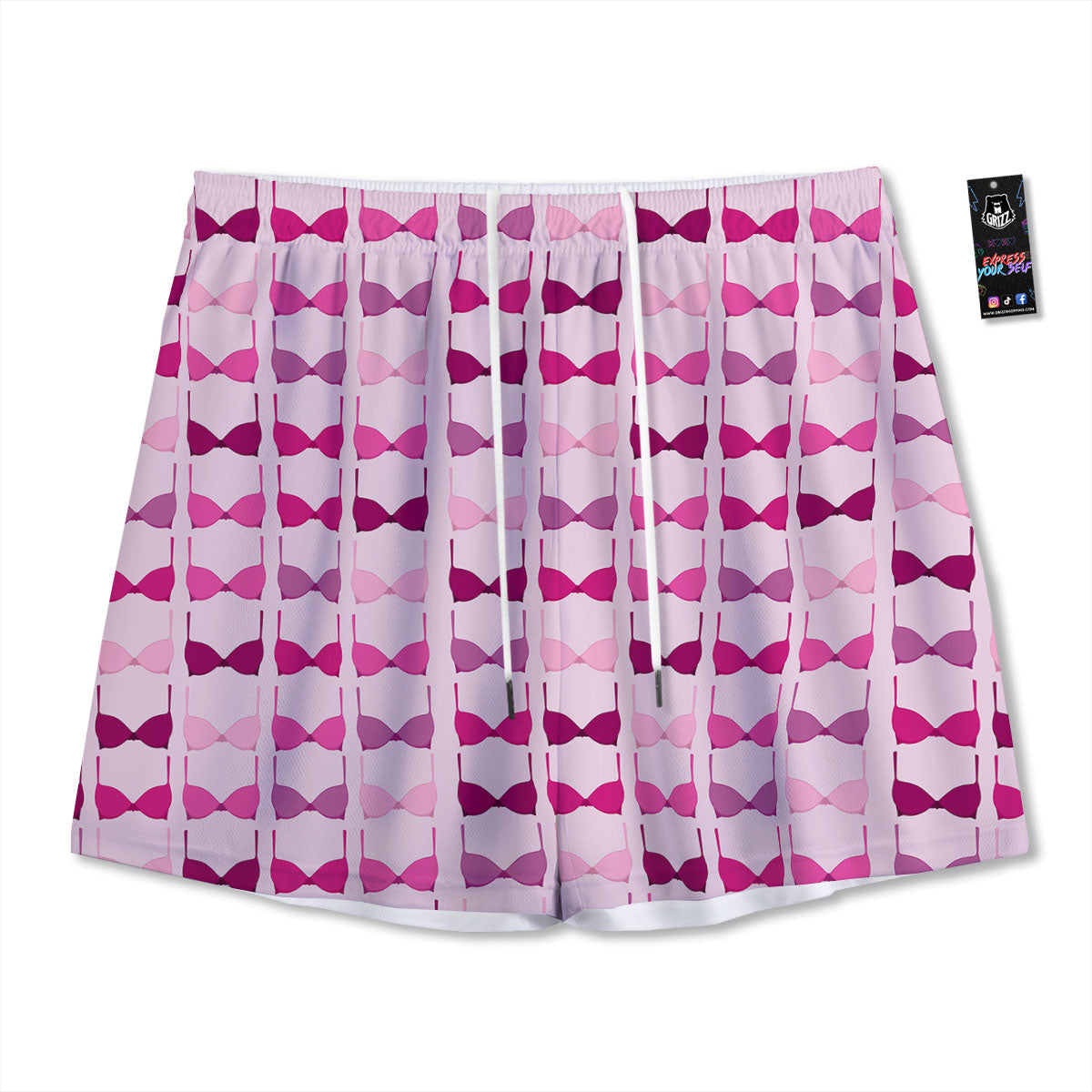 Breast Cancer Pink Bra Print Pattern Mesh Shorts