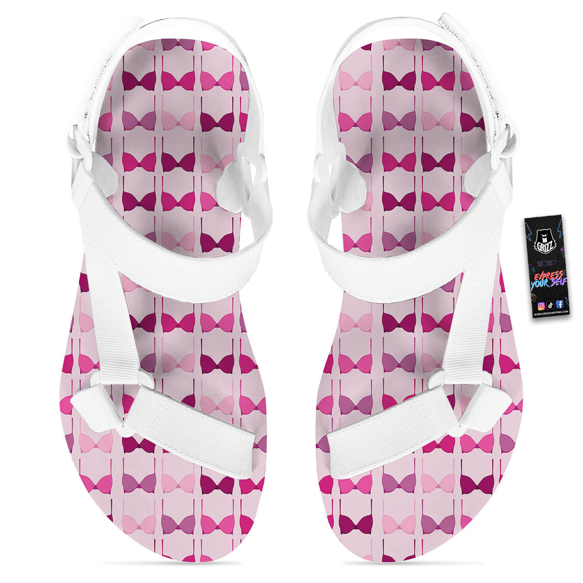 Breast Cancer Pink Bra Print Pattern White Open Toe Sandals-grizzshop