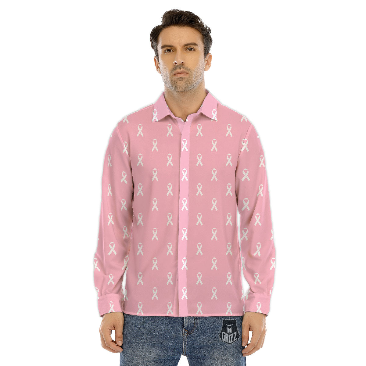 Breast Cancer Pink Pink Pattern Men's Dress Shirts-grizzshop
